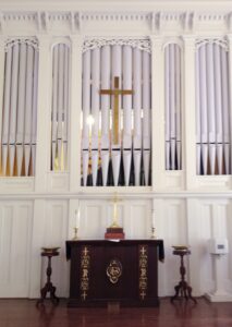 FEDERATED CHURCH, MARLBOROUGH, NH - TWO MANUAL Allen Organ Chamber series CF-15 drawknob console. 33 stops including: 6 pipe stops on the Great Division and 26 digital stops. We provided all new pipe components and re-designed the pipe chamber to provide better sound egress and service access.